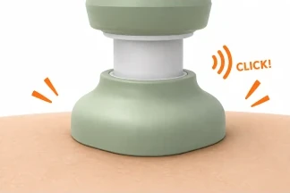 CLOPAM applicator pressed onto the skin with an audible click